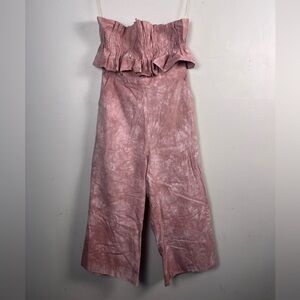 Fourteenth & 9th strapless ruched pink tie dye jumpsuit size large cotton